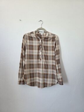 Love Potion Brown Plaid Button Blouse Top Country Western Cowgirl Ranch Large